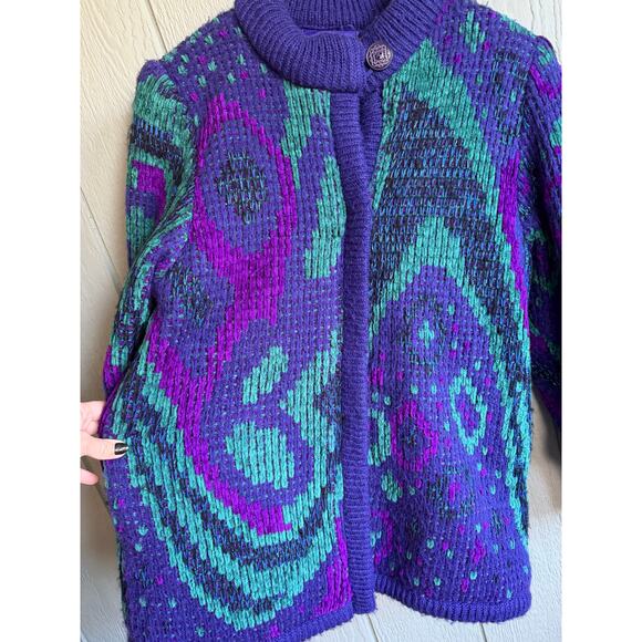Vintage John Weitz Chunky Sparkle Funky Cardigan Sweater, Medium - Picture 4 of 8